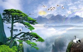 迎客松中式客厅背景装饰画