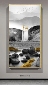 新中式富水长流一鹿高升玄关