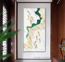 轻奢抽象金色线条九鱼图玄关画