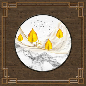 新中式木石纹山水吊顶壁画