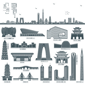 苏州市地标建筑剪影图片