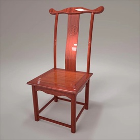 带简单雕花的亮光漆红木椅子模型