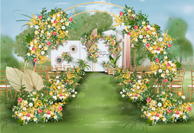 黄色系户外婚礼仪式区