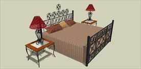 草图大师模型铁艺双人床加几