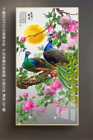 原创富贵花鸟孔雀背景墙装饰挂画