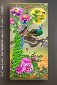 原创富贵花开孔雀水晶晶瓷装饰画