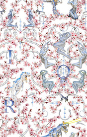 服装设计印花图案桃花机械人