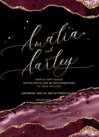 酒红色流沙金婚礼迎宾海报