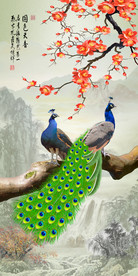 原创孔雀花鸟玄关背景墙