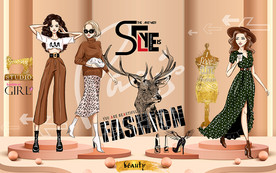 立体服装店美女工装背景墙