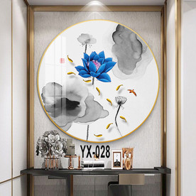 圆形荷花晶瓷画装饰画