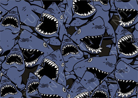 鲨鱼 四方连续 卡通 灰色 布