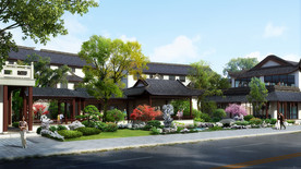 中式古建园林景观绿化效果图