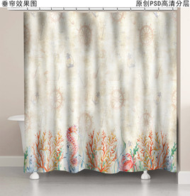 海洋风复古浴帘