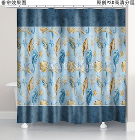 海洋风复古浴帘