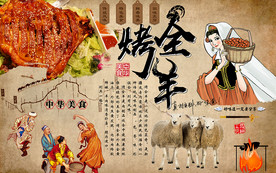 烤全羊美食工装背景墙