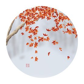 新中式枫叶圆装饰画