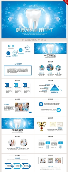 蓝色健康牙科护理工作总结PPT