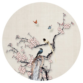 新中式梅花花鸟高清圆形装饰画