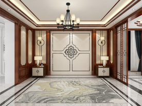 新中式背景墙 卧室靠床空间设计