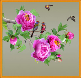 原创高清牡丹花鸟蝴蝶装饰画