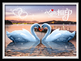 心心相印浪漫栈桥天鹅湖装饰画