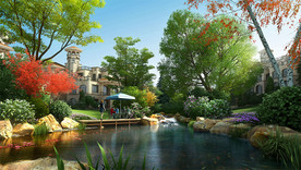 别墅庭院 水景效果图