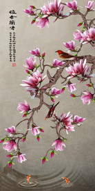 原创玉兰花玄关背景墙装饰画