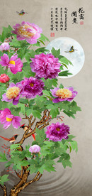 原创牡丹花玄关背景墙装饰画