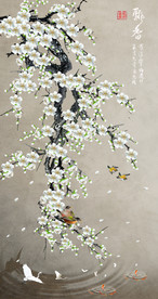 原创寒梅报喜飘香意境玄关背景墙