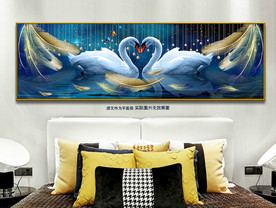 轻奢羽毛天鹅湖床头装饰画