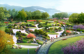 日式枯山水植物园景观效果图