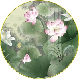 新中式圆形荷花装饰画图片
