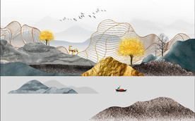 抽象线条山水背景墙