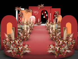 红橙色婚礼仪式区