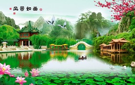 江南园林山水电视背景墙