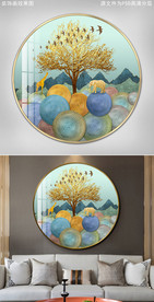 新中式发财树圆形装饰画