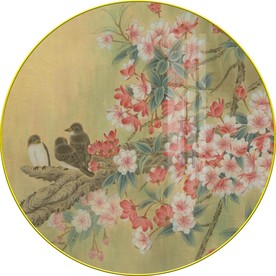 新中式手绘工笔花鸟圆形装饰画图