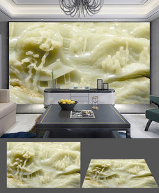 3D立体山水玉雕壁画电视背景墙