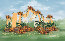 橙色系婚礼迎宾区