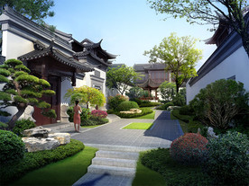 中式别墅景观效果图