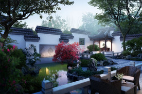 苏州园林 庭院效果图