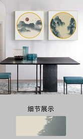 新中式手绘蓝色水墨山水装饰画