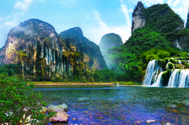 山水风景画 瀑布山水画