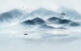 意境水墨山水壁画背景墙