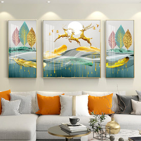 麋鹿羽毛装饰画晶瓷画