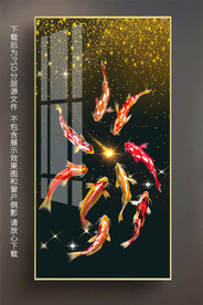 原创玄关富贵九鱼图装饰画