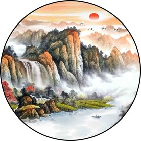 圆形山水画 水墨圆形山水图片
