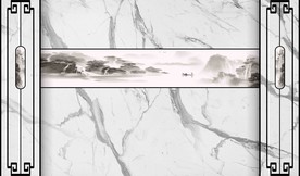 新中式灰白爵士白山水护墙板背