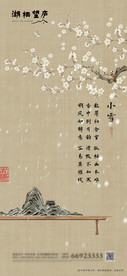 中式地产节气小雪唯美插画海报